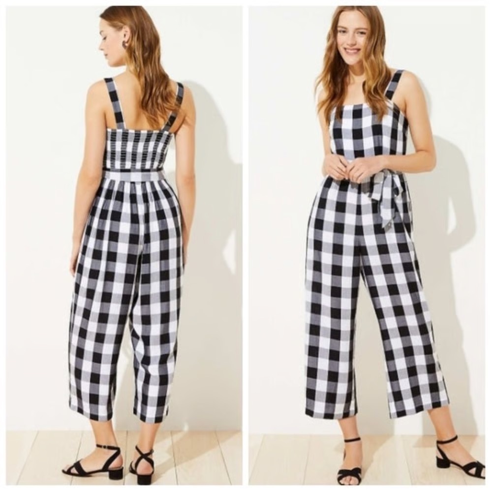 LOFT Monochrome Plaid Buffalo Check Jumpsuit Small Excellent